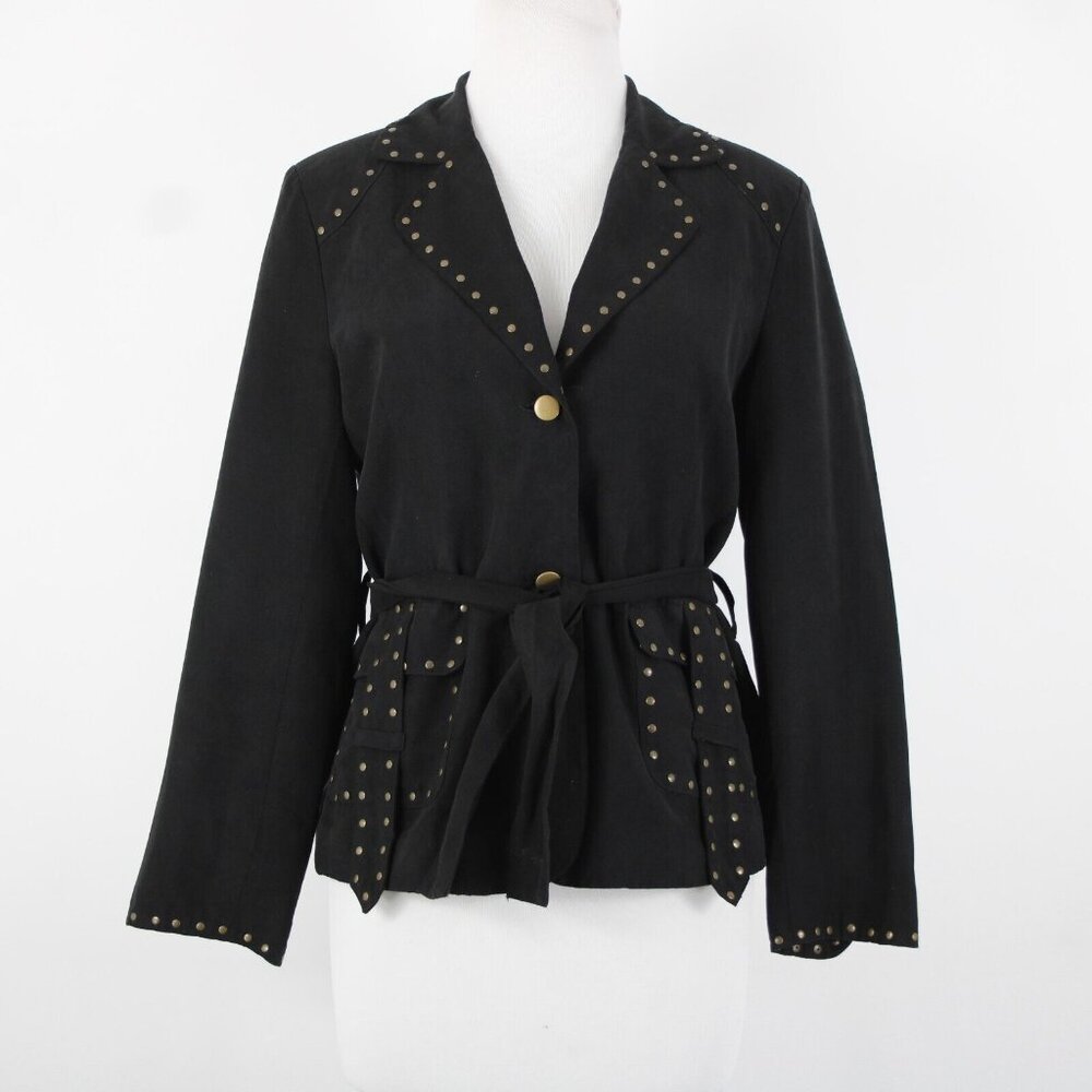 Carole Little Petites Sz M Black Bronze Studded Pockets Lined Polyester Jacket - Picture 13 of 16
